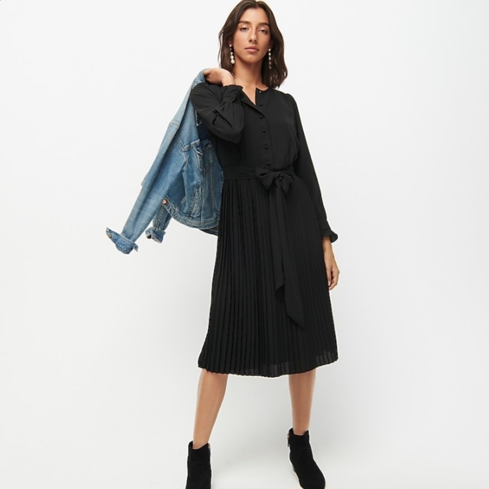 J crew petite tie front pleated black dress